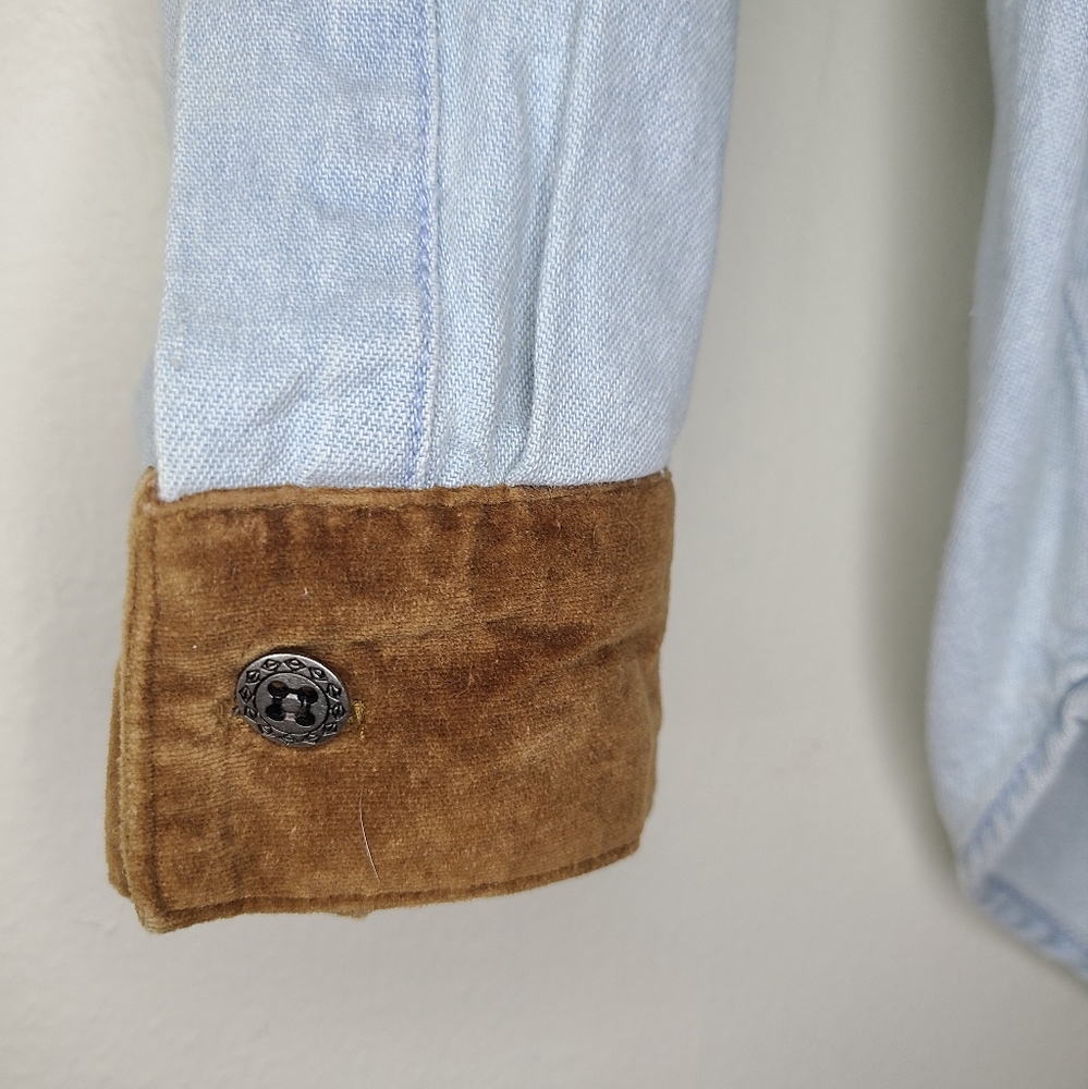 Panhandle Slim Western denim suede collar Button Up - Picture 7 of 9